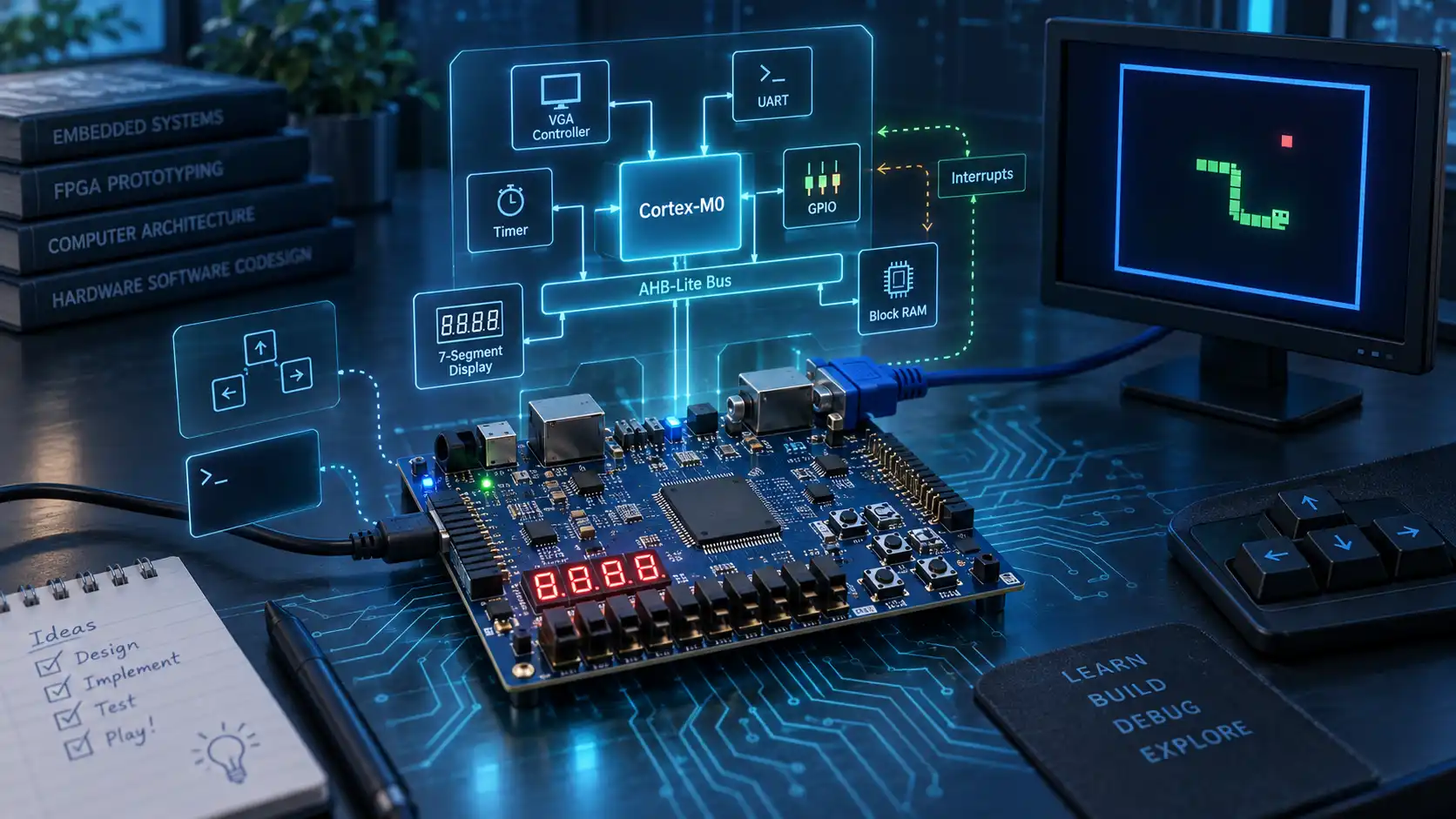 Cortex-M0 SoC prototype on Basys 3 FPGA with AHB-Lite bus, peripherals and VGA Snake game