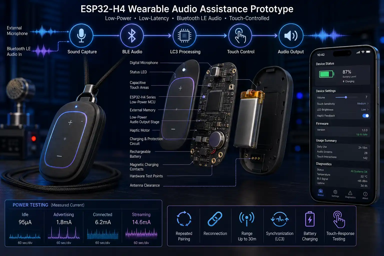 ESP32-H4 Wearable Audio Assistance Prototype
