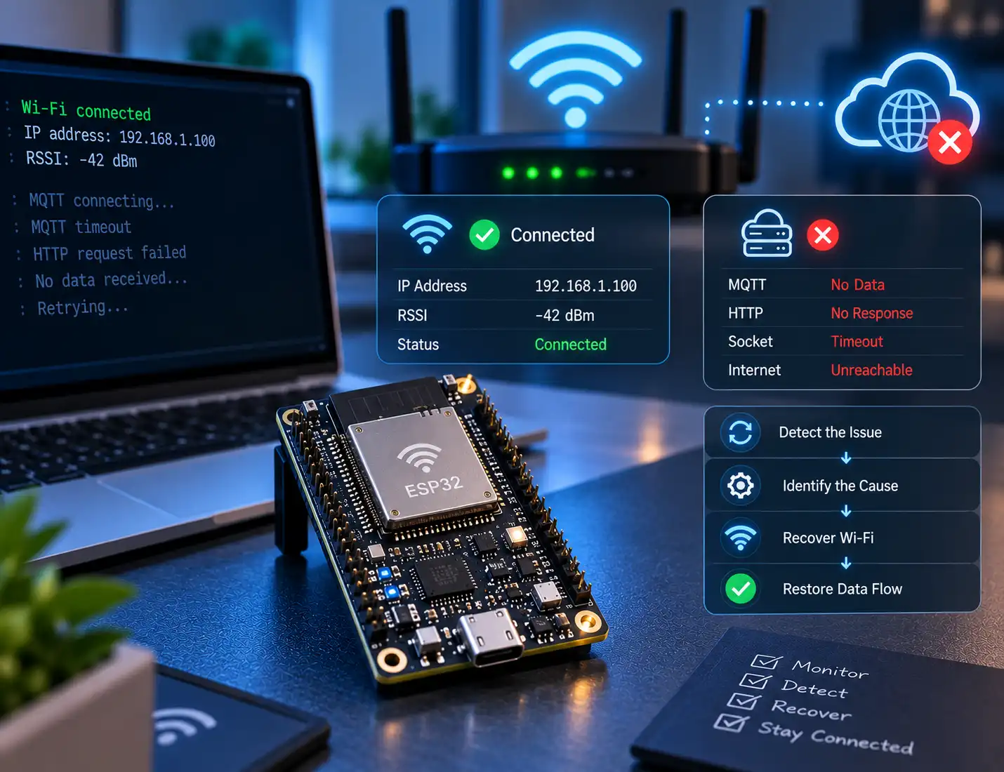 ESP32 Wi-Fi Connected but No Data