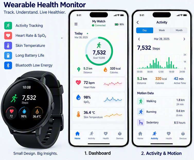 Low-Power ARM-Based Wearable Device Development for Motion and Health Monitoring