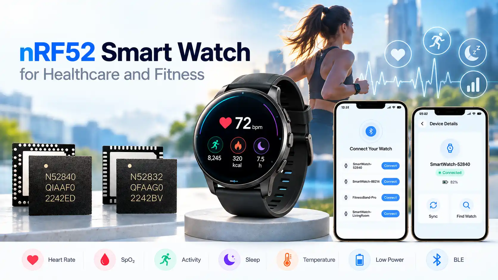 nRF52 Smart Watch for Healthcare and Fitness