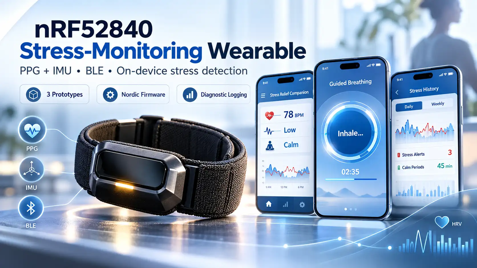 nRF52840 Stress-Monitoring Wearable