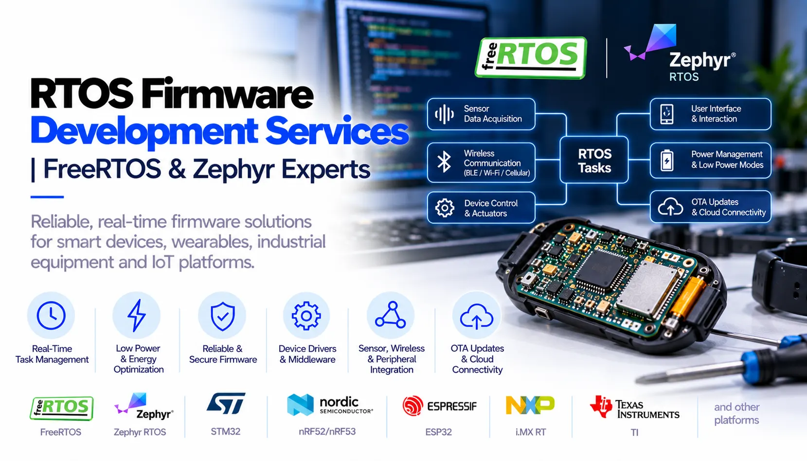 RTOS Firmware Development Services with FreeRTOS and Zephyr