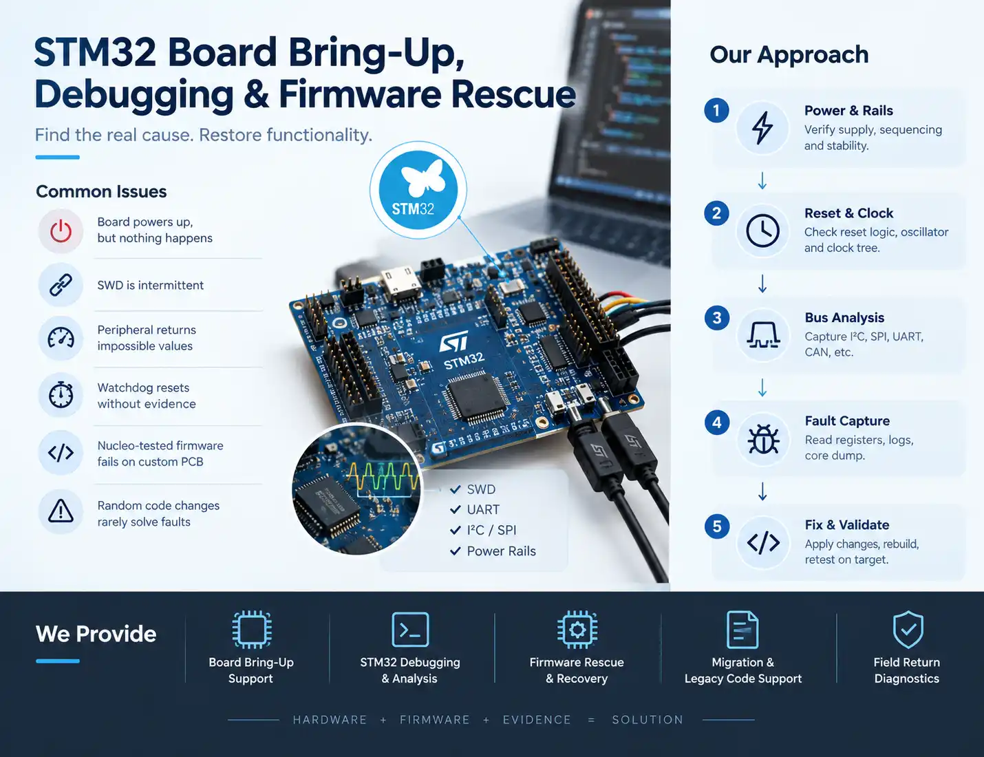 STM32 Board Bring-Up, Debugging & Firmware Rescue