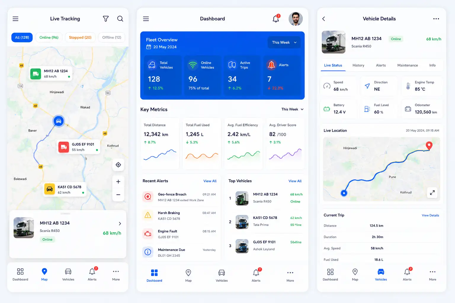 Vehicle telematics app UI